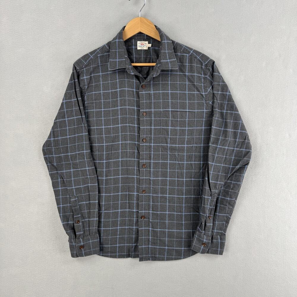 Faherty Shirt Mens Large Gray Check Flannel Long Sleeve Button Up Stretch Casual